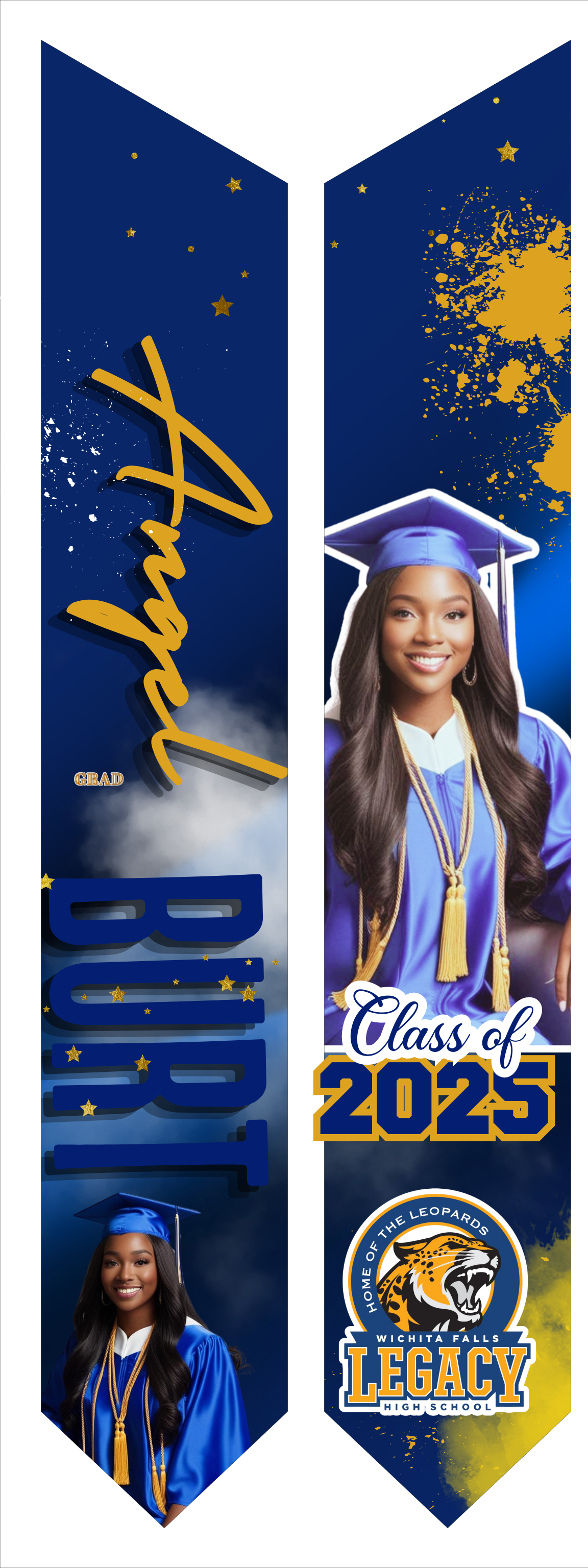 Editable Digital Grad Stole Template - Blue and Gold