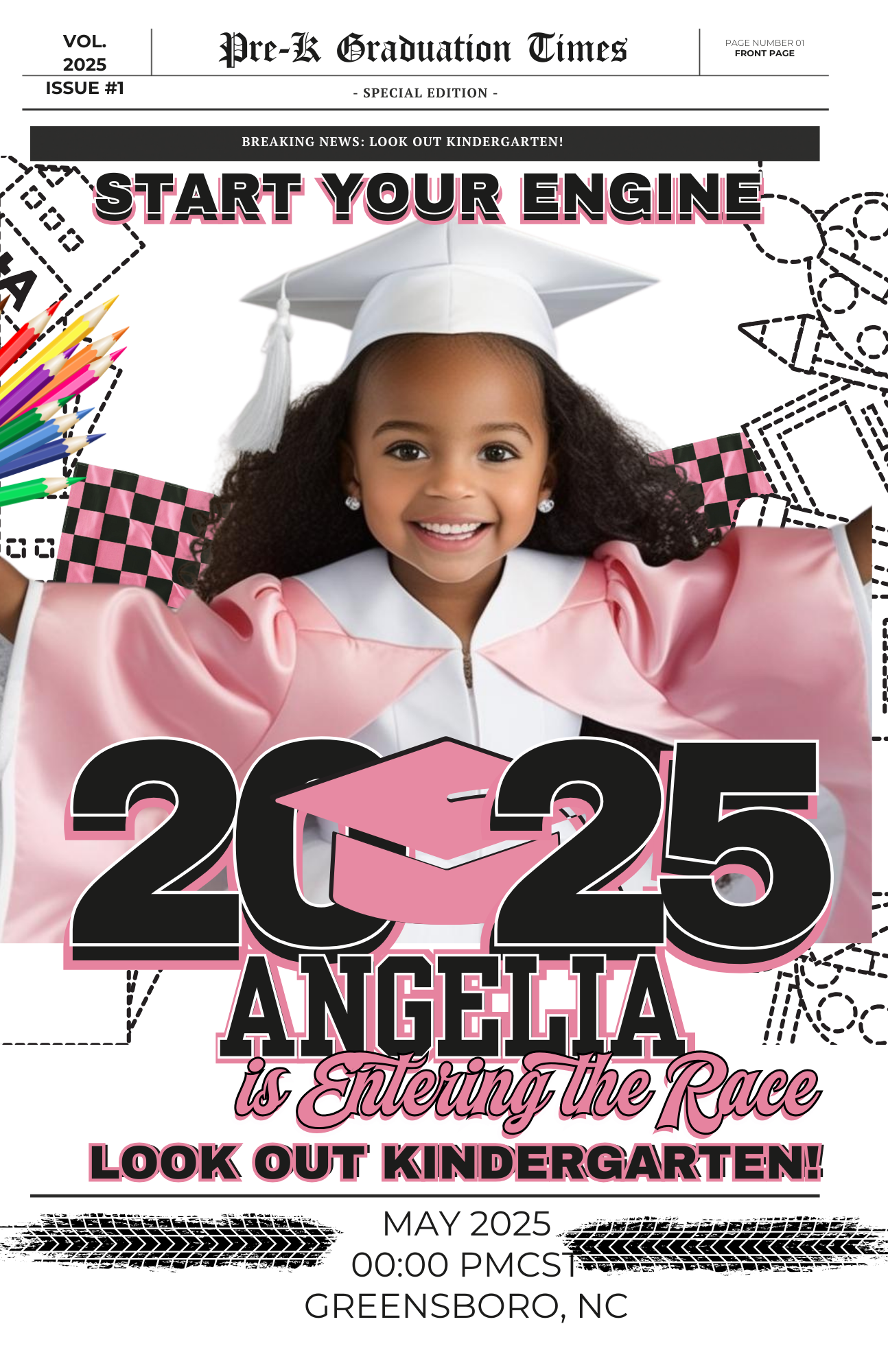 Pre-K Newspaper Graduation Announcement 17 x 11 Spread Template