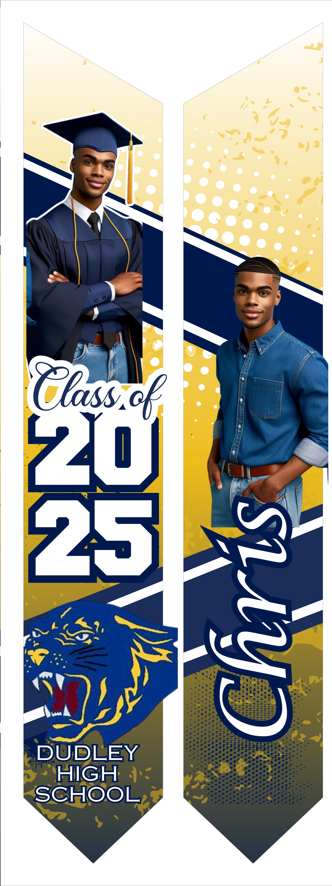 Editable Digital Grad Stole Template - Blue and Gold 2