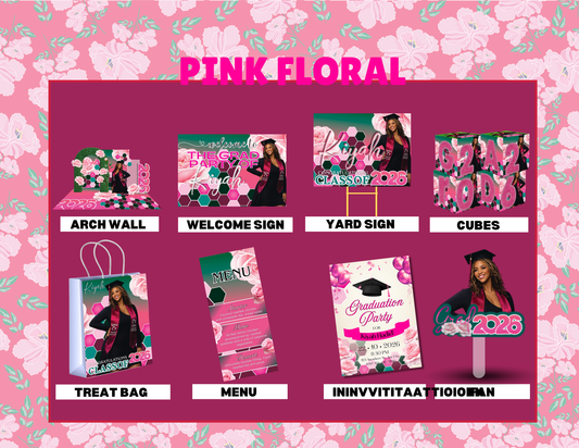 Graduation Party Bundle 2026 Template | Editable Grad Party Decorations, Arch Wall, Welcome Sign, Yard Sign, Treat Bags, Cubes, Invitation, Menu