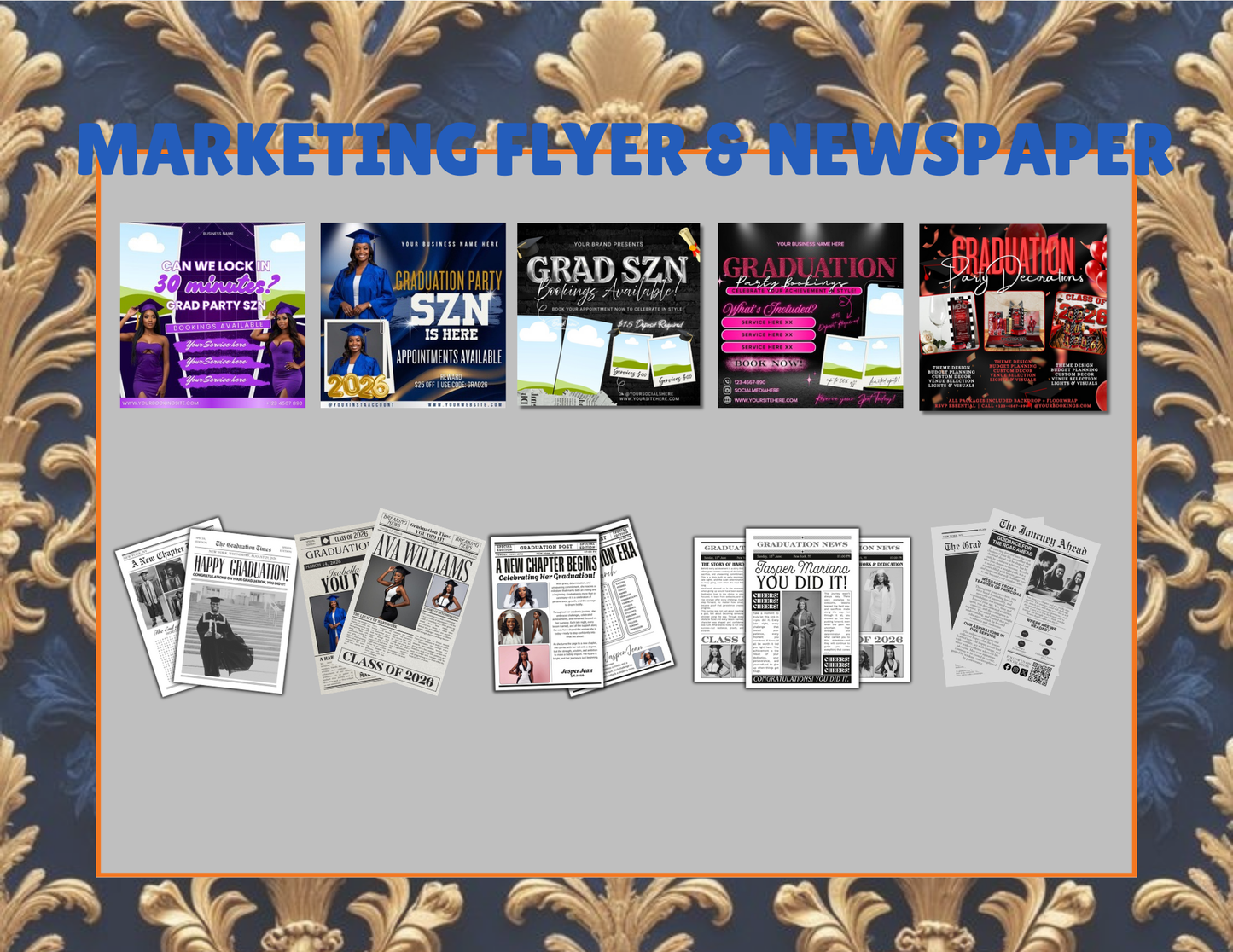 Graduation Party Bundle 2026 Template | Editable Grad Party Decorations, Arch Wall, Welcome Sign, Yard Sign, Treat Bags, Cubes, Invitation, Menu