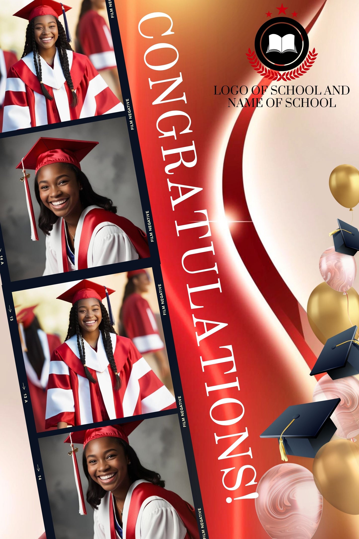 LUX RED GRAD - Graduation Jumbo Card Template -  24 x 36