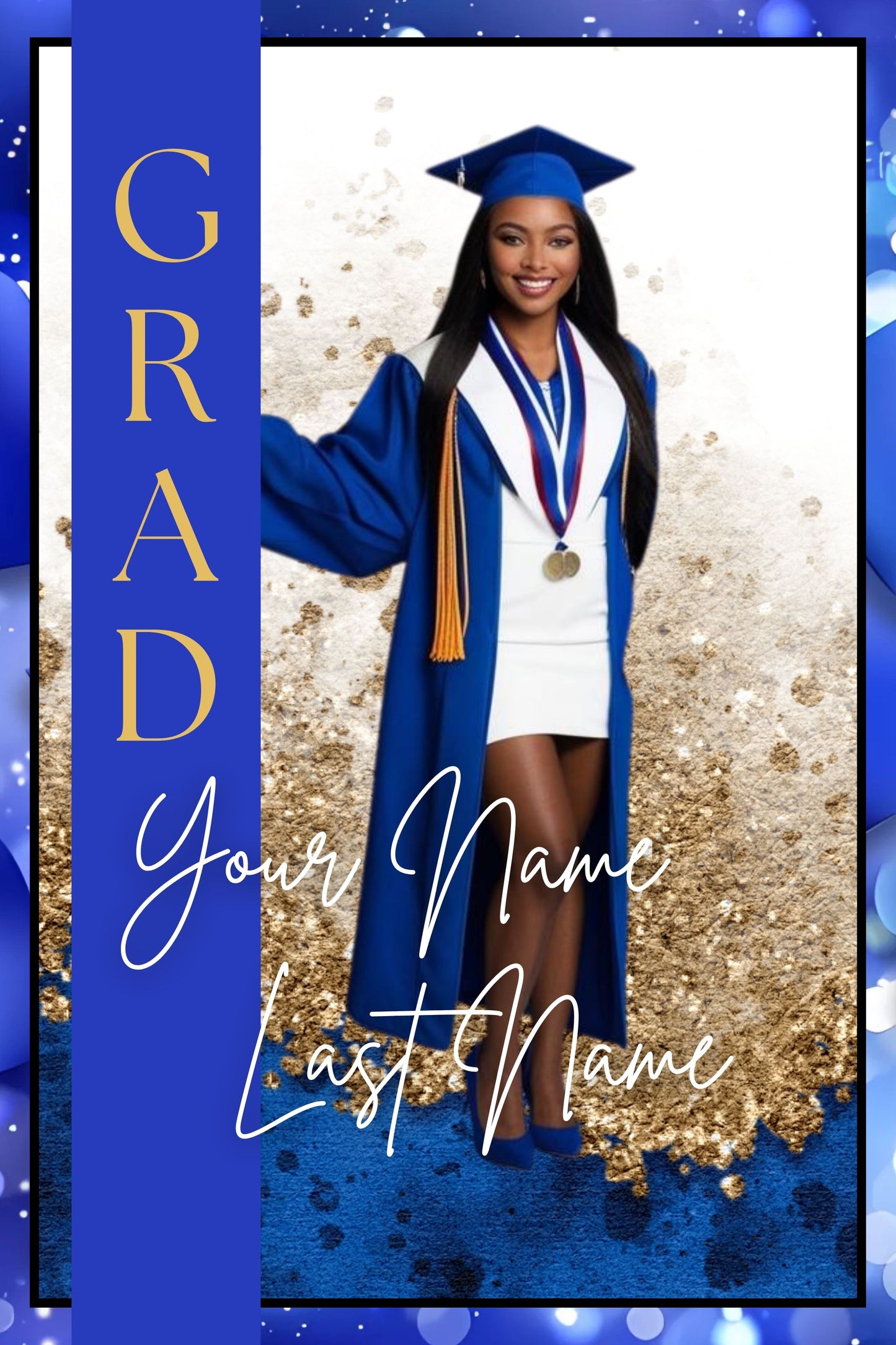Graduation Jumbo Card Template - Blue/Gold 24 x 36 in