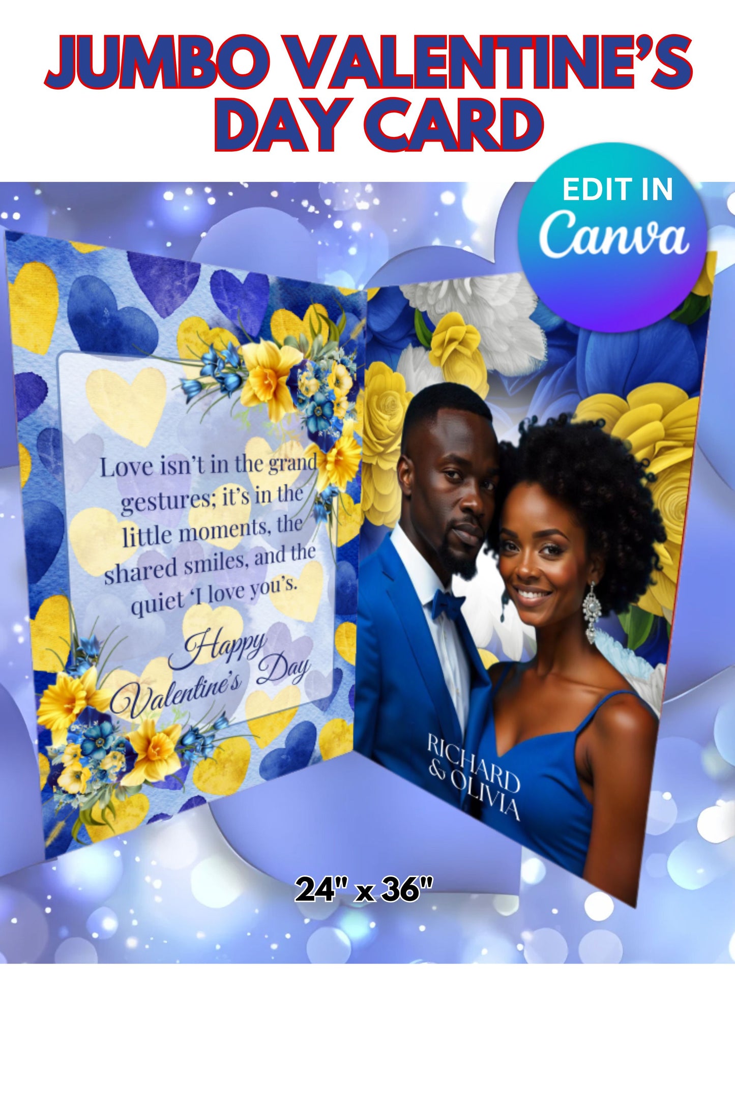 Golden Love, True Blue - Jumbo Card Template 24 x 36in