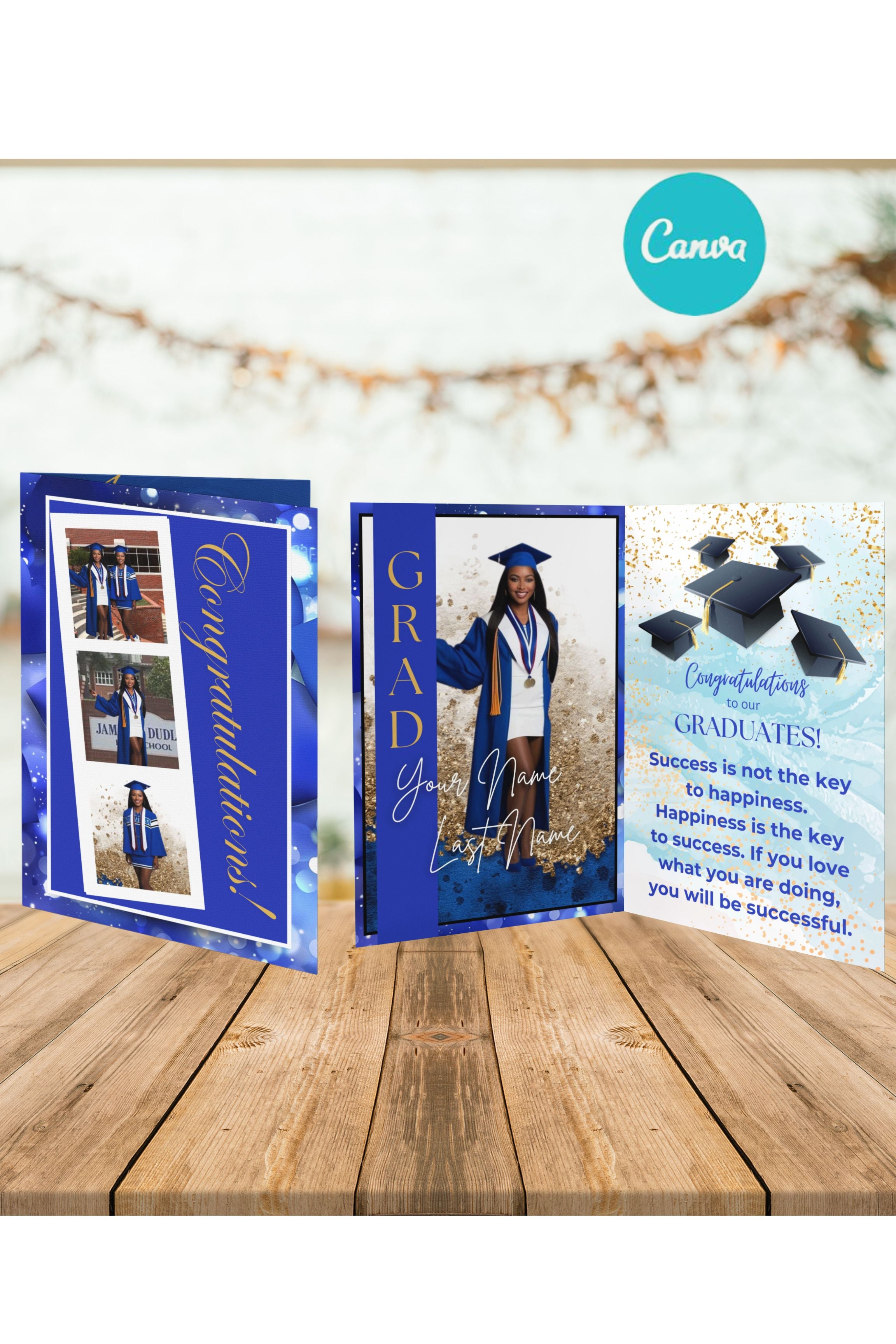 Graduation Jumbo Card Template - Blue/Gold 24 x 36 in – Crafts4Grads ...