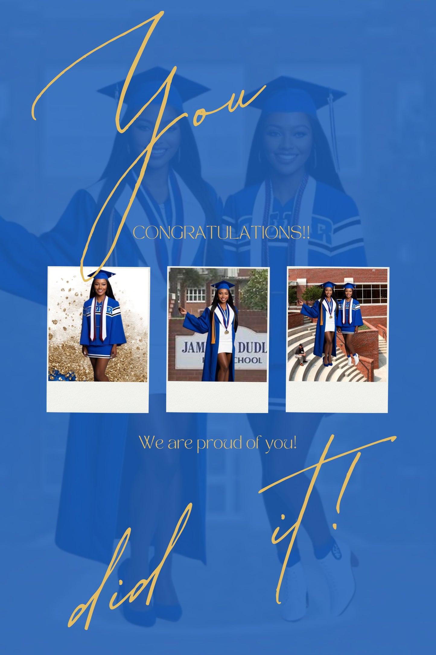 Graduation Jumbo Card Template - Blue/Gold 24 x 36 in